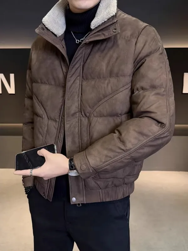 

Мужская зимняя утепленная кожаная куртка с отстегивающимся меховым воротником, защита от холода, повседневная городская одежда для отдыха, с длинными рукавами