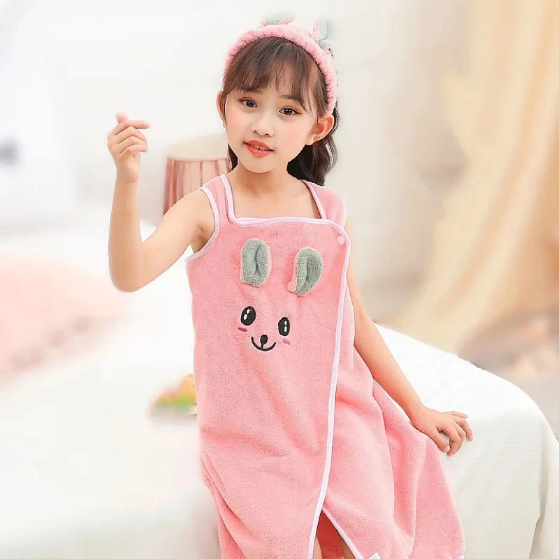 Cartoon Flannel Absorbent Girls Bath Towel Four Seasons Children' Blanket Vest Type Baby Blanket Soft Thickened Bath Towel