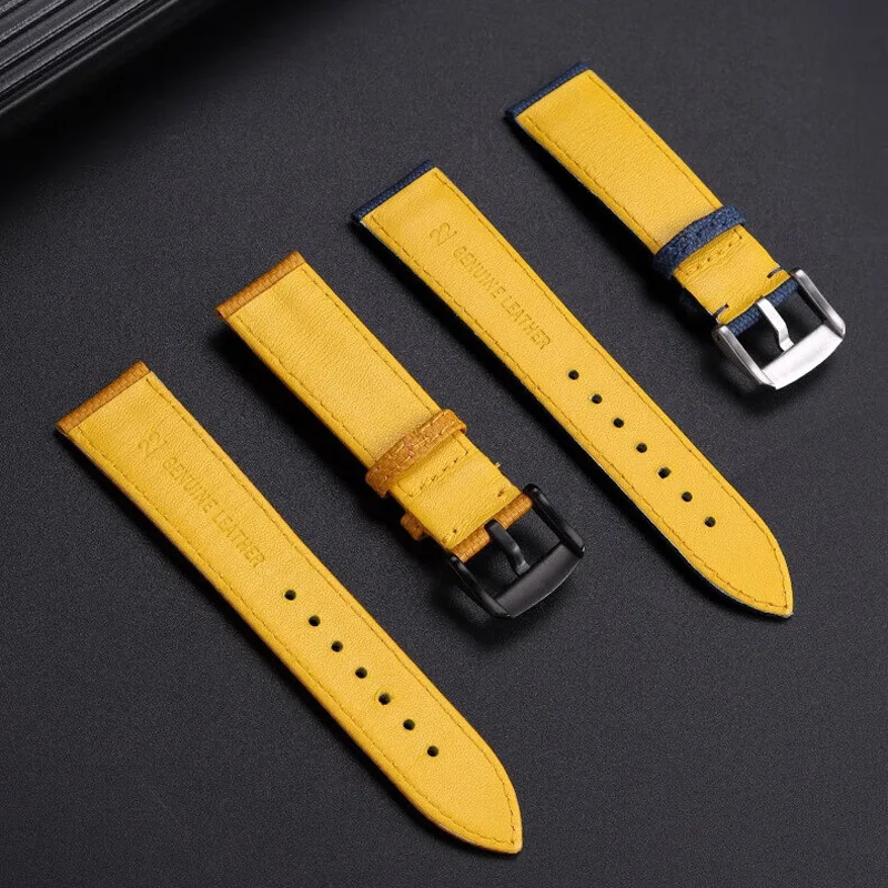 Dla Breitling Avenger Blackbird pasek do zegarka B01 Super Ocean żółty skórzany pasek do zegarka męski składana klamra ze stali nierdzewnej 22mm