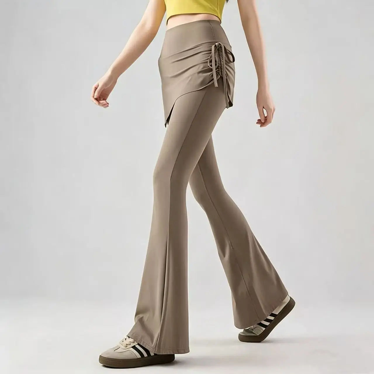 high waist flare pants women fake two piece sports pants slim hip lift design casual gym wear