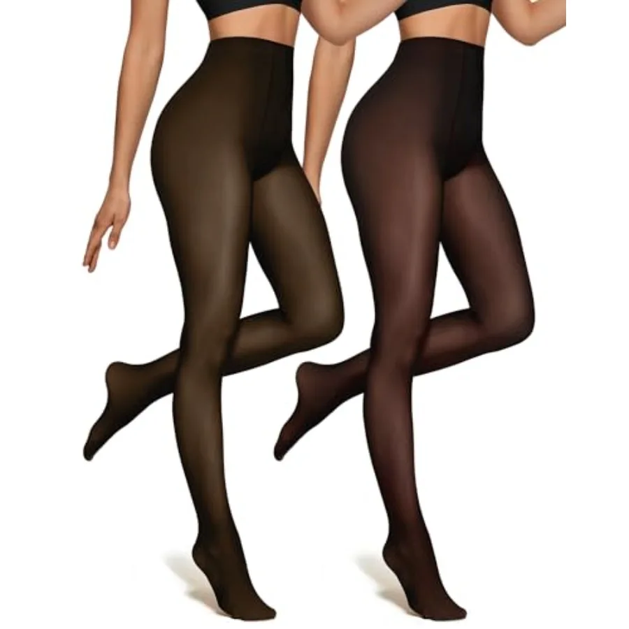 

Womens 2 Pack Fleece Lined Tights Pantyhose Thermal Opaque High Waisted Leggings Footed Sheer Tights