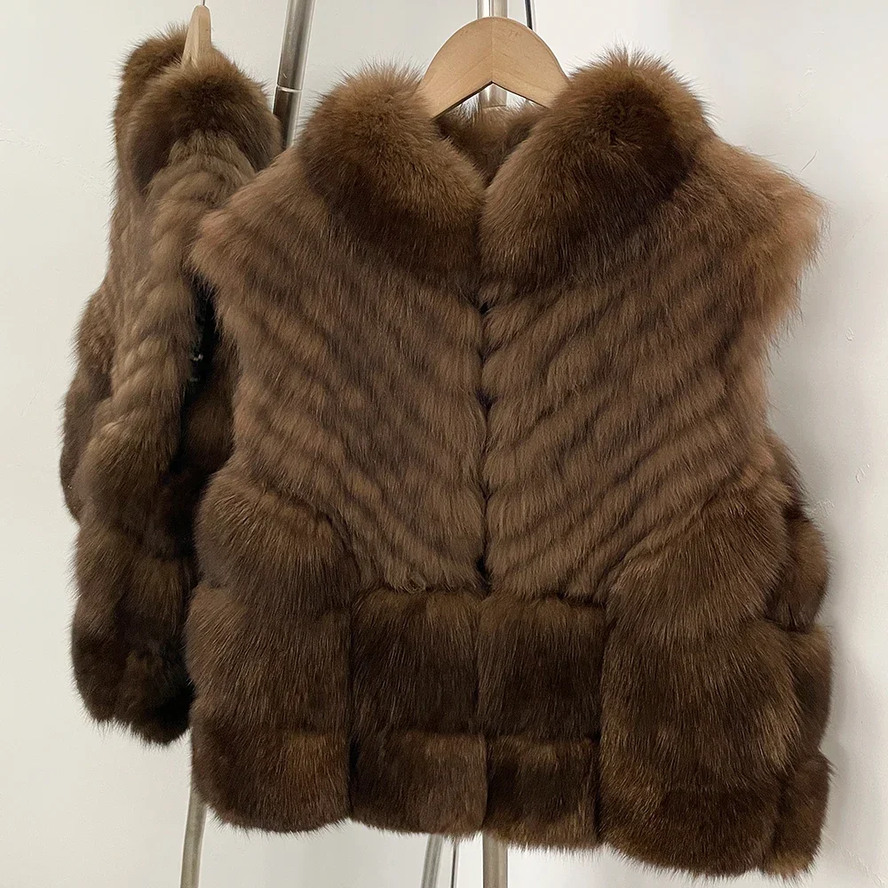 OFTBUY Ärmellose Weste mit Stehkragen aus echtem Fuchsfell, Damen, neue luxuriöse Winter-Warmweste, Damenweste aus echtem Fuchsfell – Detail 12