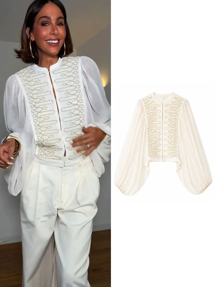TFMLN Autumn Women White Shirt Top Fashion Vintage Lantern Long Sleeves Elegant Office Ladies Blouses Chic Female Shirt