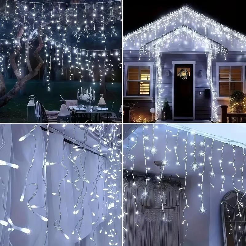 Solar Snowflake Curtain String Lights Waterproof LED Hanging Fairy Light For Window Home Christmas Holiday Party Wall Decor Lamp