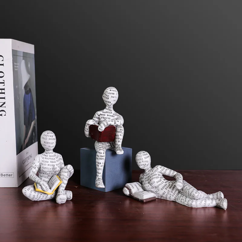 Creative Nordic Book Enthusiast Statue - Reader Resin Sculpture Bookshelf Decoration Crafts Minimalist Home Decoration