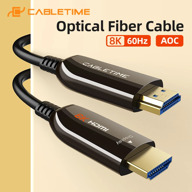 CABLETIME Optical Fiber 8K HDMI Cable AOC 8K@60Hz 4K@144Hz HDMI Cable 100M Extra Long HDMI 2.1 Cable for Monitor PC Meeting