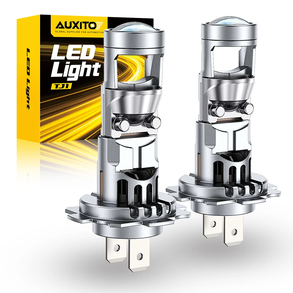 2Pcs AUXITO Turbo H7 LED Lamps with Projector Lens Headlight Bulb Canbus Car Lights For Left-Hand Drive 12V 6500K White 20000LM