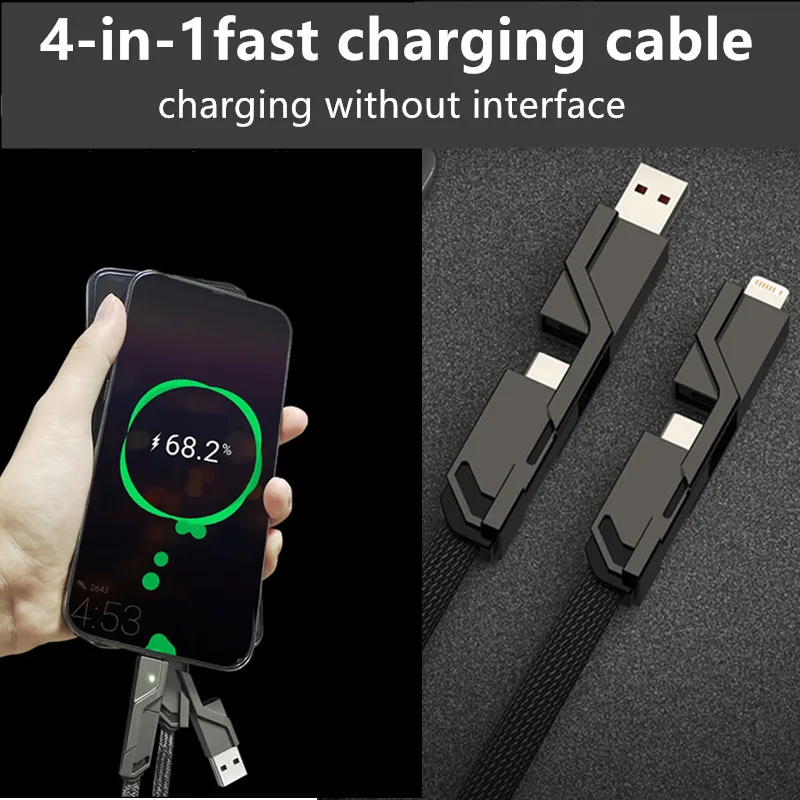 4 in 1 PD 60W USB Type C Fast Charger Cable For iPhone 15 Pro Max 14 13 USB A To IOS For Samsung Galaxy S24 Xiaomi Huawei OPPO