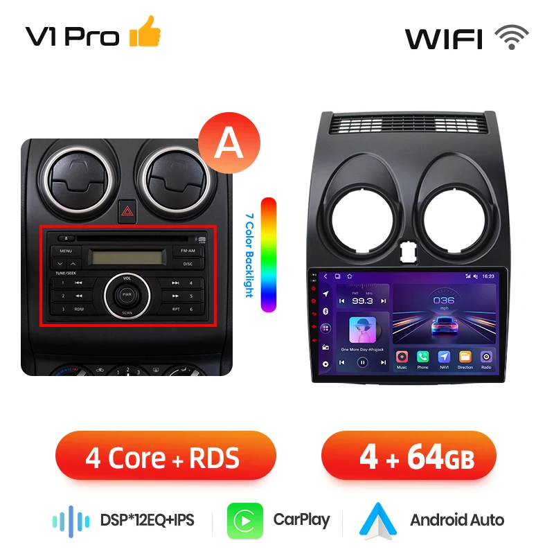 Junsun draadloze CarPlay Android Auto autoradio voor Nissan Qashqai (J10) 2006-2013 met ingebouwde koelventilator, Android GPS navigatie, multimediaspeler, WiFi, DSP, RDS, BT, SWC, IPS touchscreen,