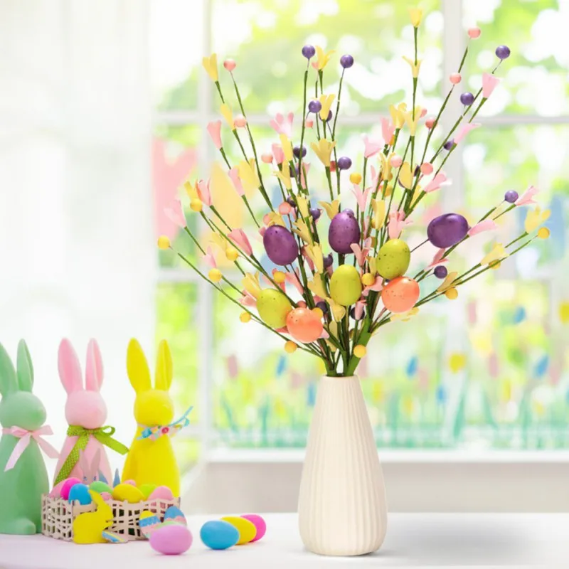 3pcs Easter Egg Stems Long Artificial Easter Picks Berry Sprays for Flower Arrangement and Easter Party Decor