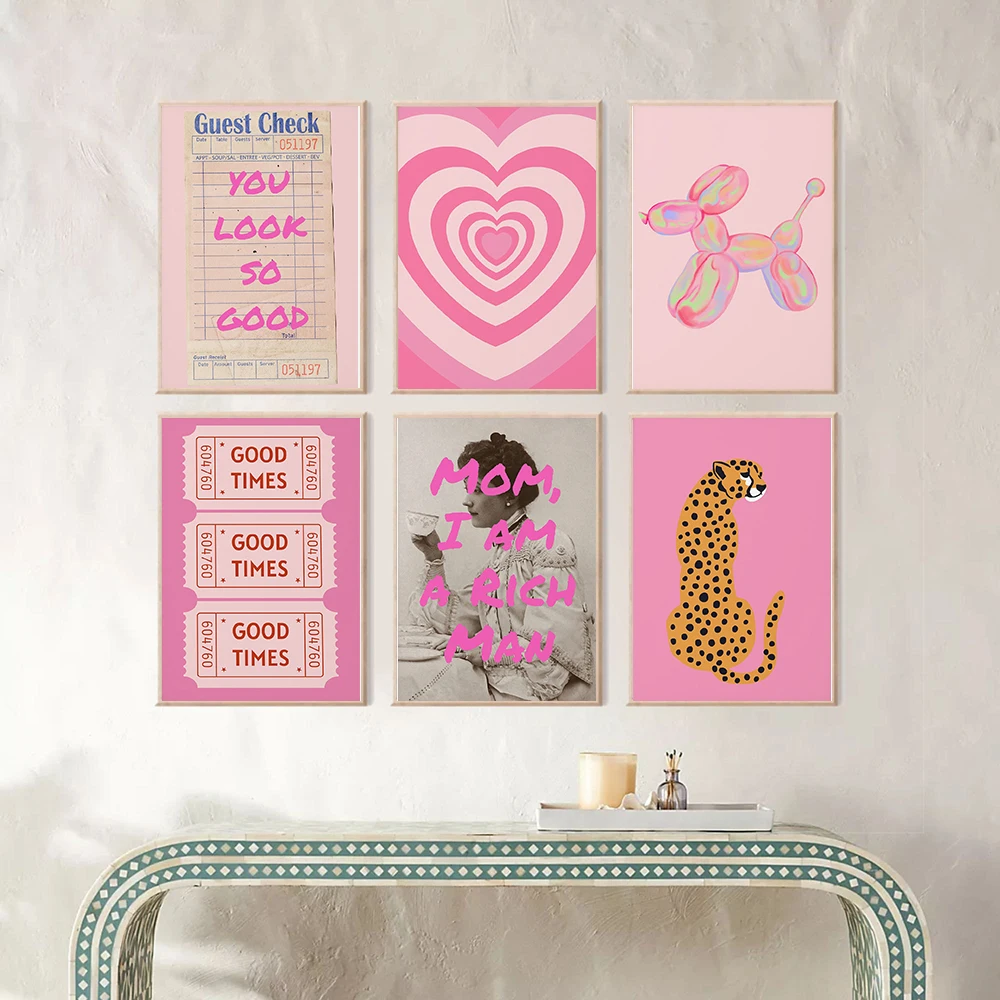 Preppy Aesthetic Gallery Prints Teenage Girl Room Decor College Colorful Pink Wall Art Eclectic Dorm Room Girly Poster Pictures