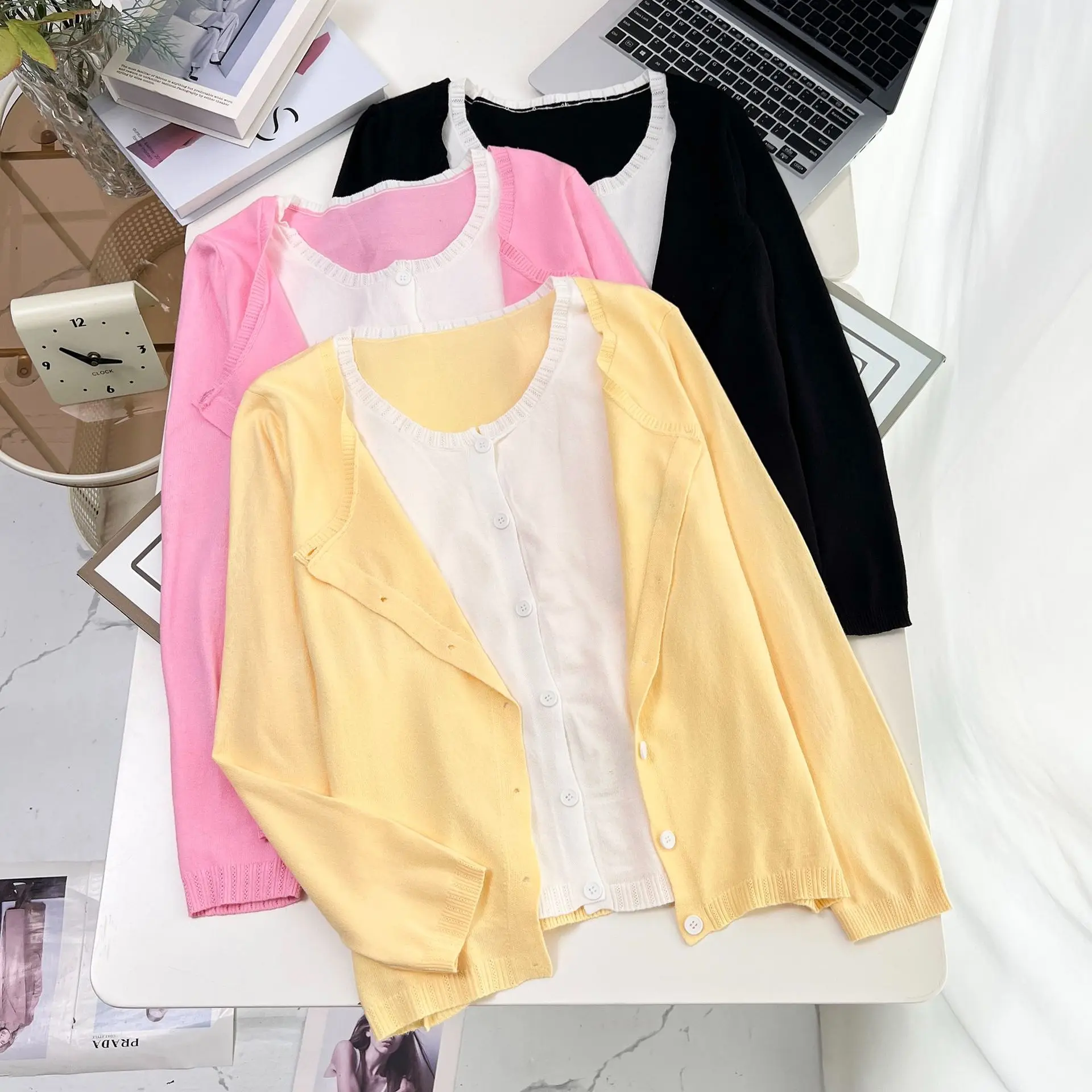 Fashion Plus Size Women's Sweaters Autumn New Style Stylish And Fresh Embroidered Bow Fake Two Pieces Knitted Cardigan 3506