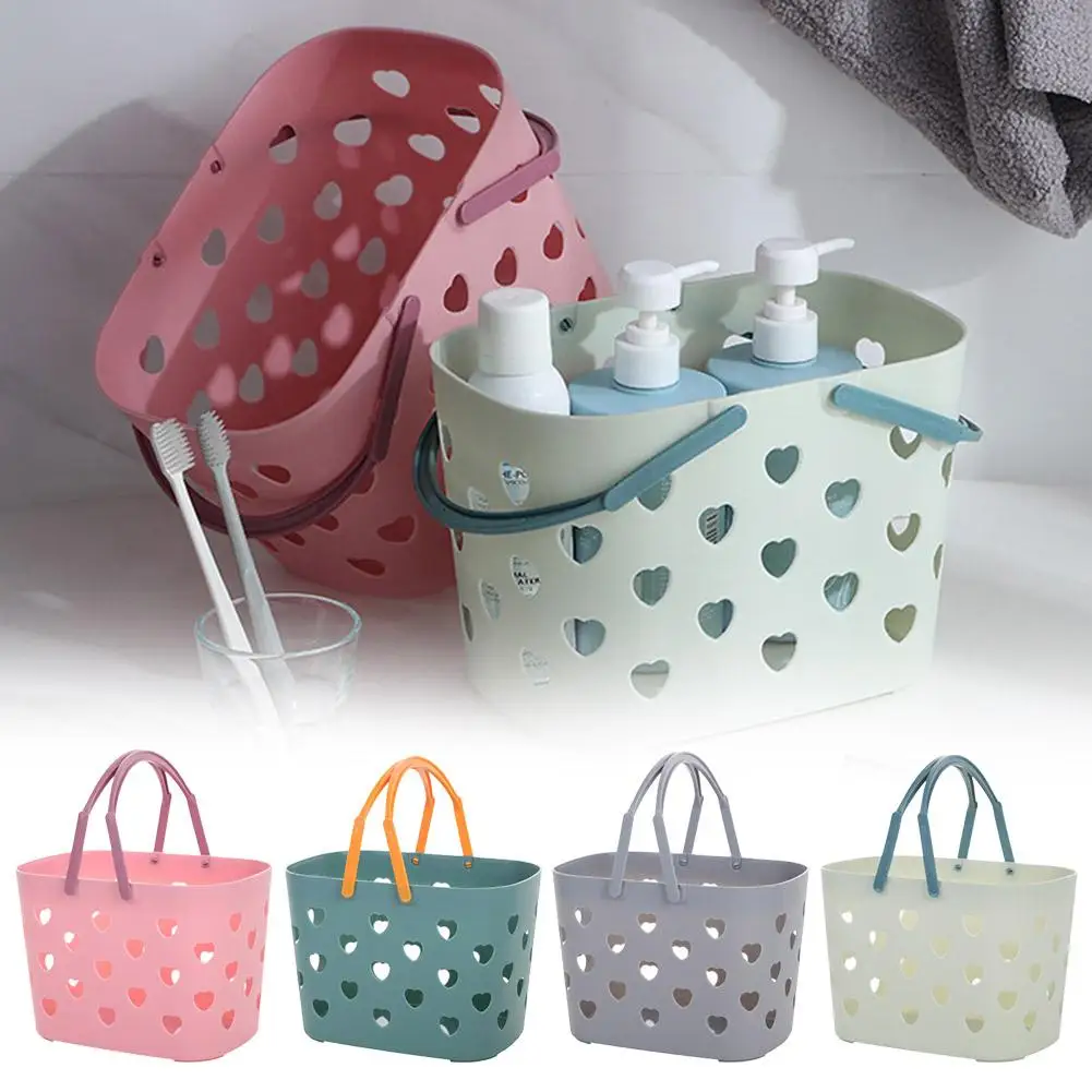 Kitchen Storage Basket Hollow Portable Shower Bath Hanging Baskets Child Toys Snack Organizer Fruit Plastic Desktop U4H3