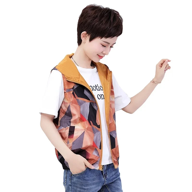 Double Layer Wearable Women's Vest Spring Summer Waistcoats Short Thin Coat Loose Flower Horse Jacket Female Sleeveless Jacket