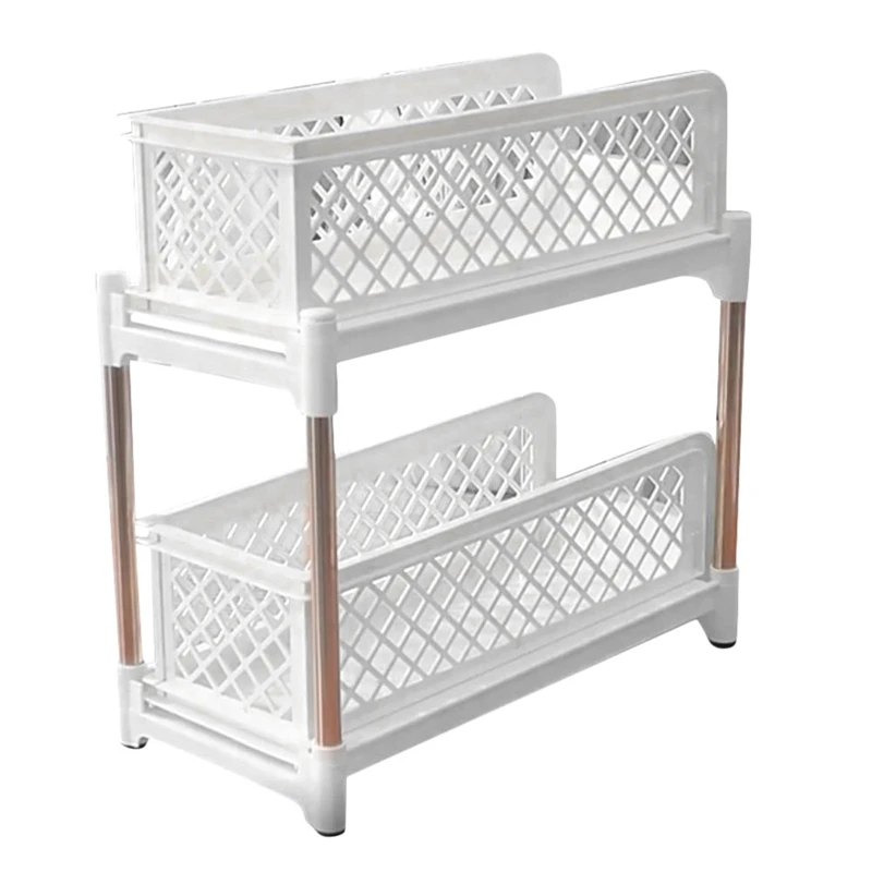 

HOT-Pull Out Spice Rack Large Drawer Sliding 2 Tier Basket Bathroom Shelves Kitchen Portable Spice Organizer For Cabinet