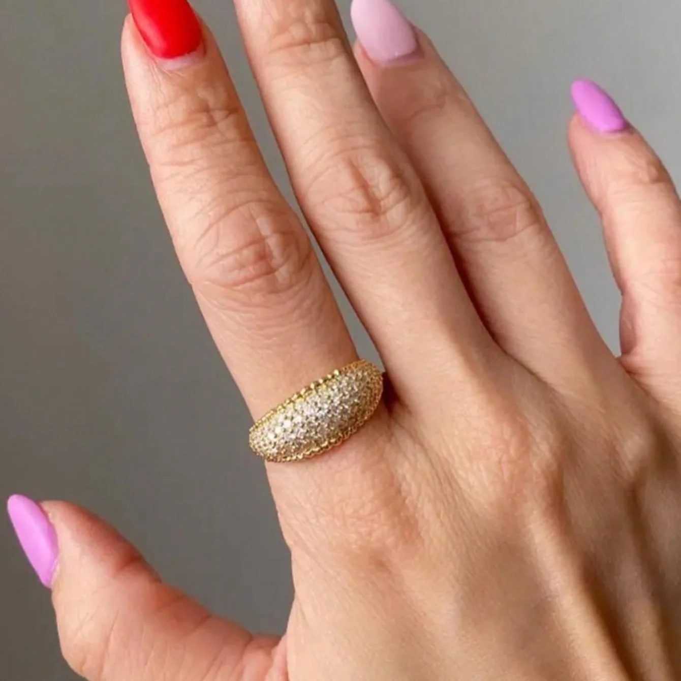 Newly Designed Round Cut CZ Simulated Diamond Pave Ring 14K Gold-Plated Vintage Eternity Ring for Women Daily Jewelry Gifts