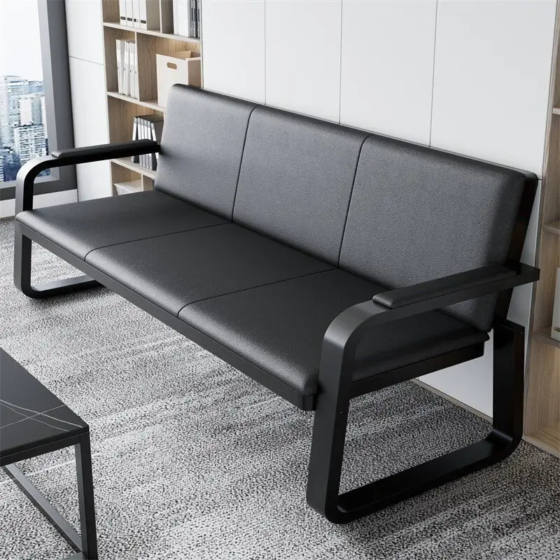 Office sofa simple modern wrought iron business office guest reception three-person sofa