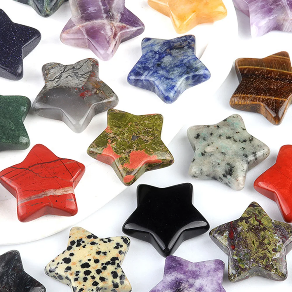 Large 1.2 Inch Natural Stone Agate Star Gemstone Five Pointed Pentagram Shaped Pocket Worry Stones Polished Healing Crystal Gift