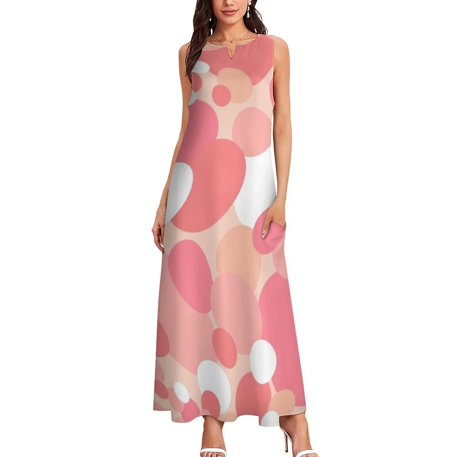 60's Retro Groovy Dots in Blush Pink and White - Abstract Long Dress women's clothing trend 2025 women's summer jumpsuit Dress