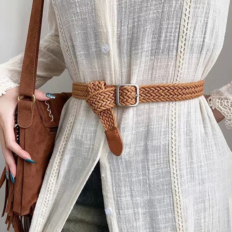 

Тканый ремень для женщин с юбкой, модное украшение для лета, джинсы, высококачественный универсальный студенческий ремень в стиле ретро