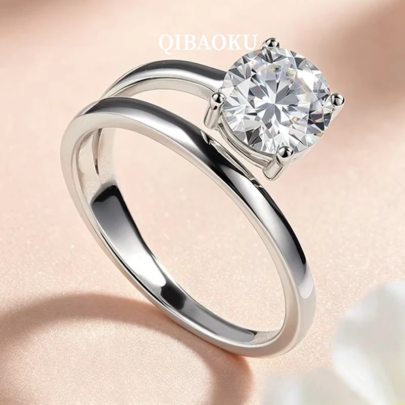 QIBAOKU 1CT 2CT Moissanite Rings for Women Clearance Sale Items Real Pure S925 Silver Moissanite Jewelry 2026