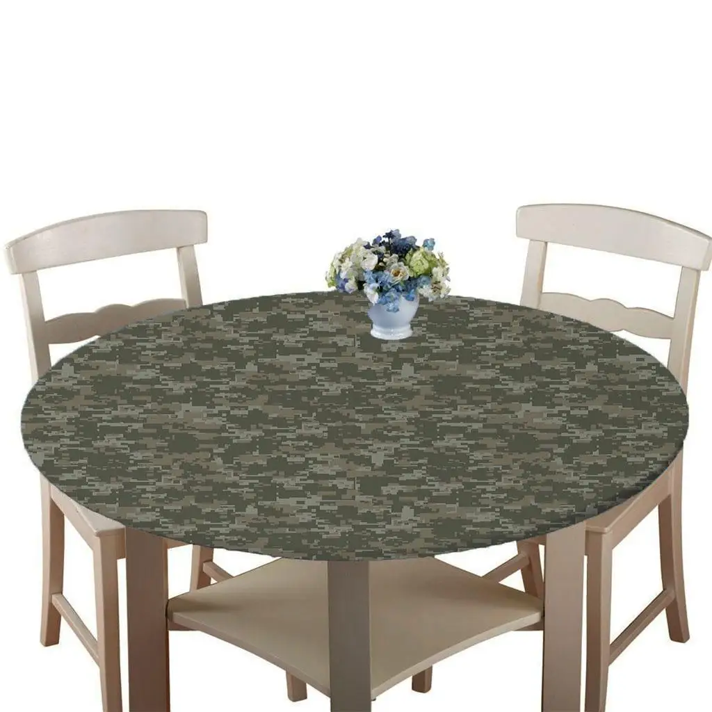 Waterproof Round Table Cloth Elastic Edge Vinyl Backed Table Topper for Cafe Weddings Parties and BBQ Use