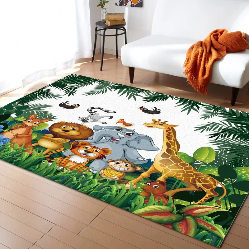 Jungle Cartoon Animal Carpet Giraffe Lion  Living Room Decoration Large Rug Bedroom Child Crawling Mat Bathroom Bath 