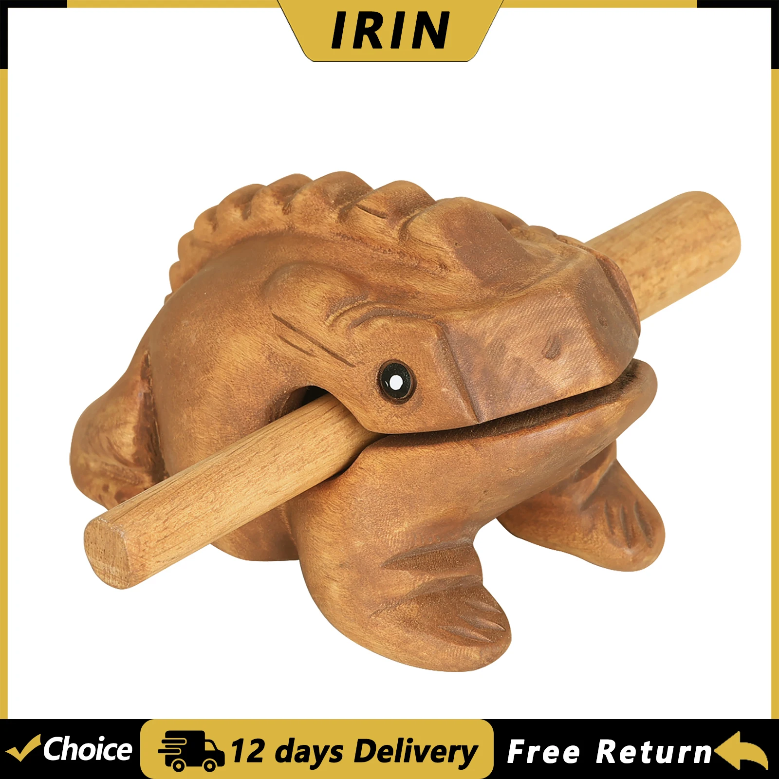 IRIN Wooden Frog Guiro Rasp Handcrafted Lucky Frog Orff Musical Instrument Simulate Frog Croak Sound Home Office Desk Decor