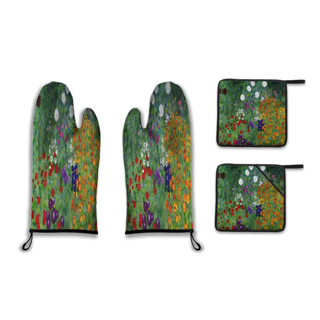 

GUSTAV KLIMT Vintage 1918 Bauerngarten Flower Garden Oven Mitts and Pot Holders Sets of 4 for Kitchen,Cooking,Baking,Grilling