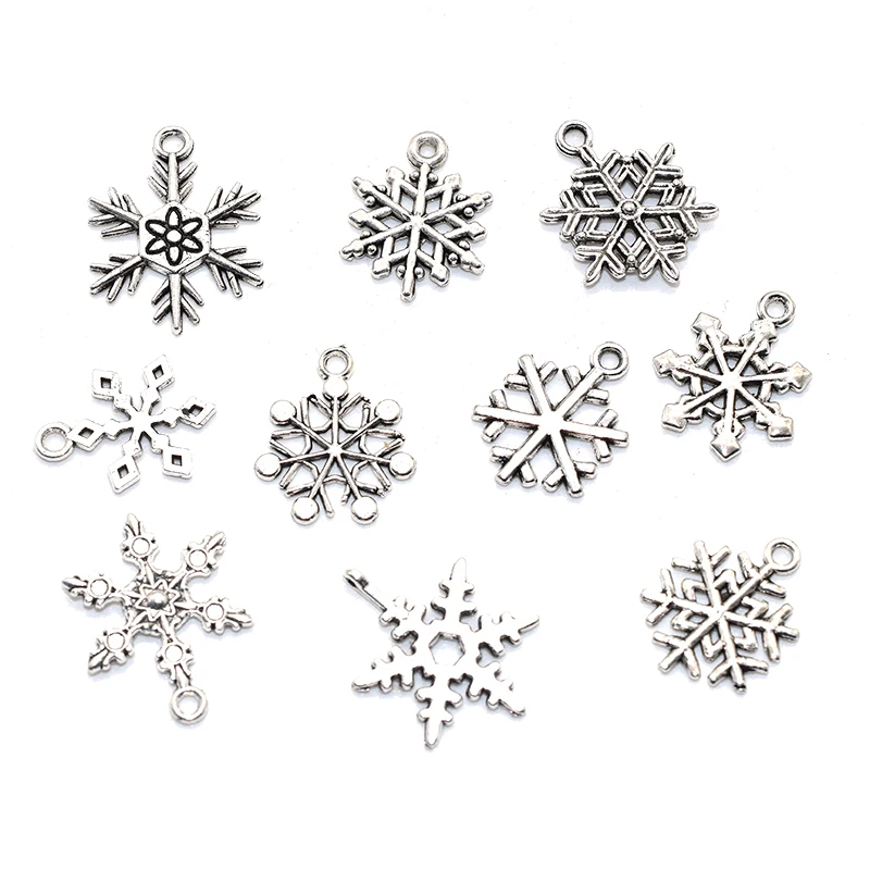 20PCS Mixed Antique silver Color Snowflake Charms Alloy Metal Christmas Pendants For DIY Necklace Bracelet Jewelry Making