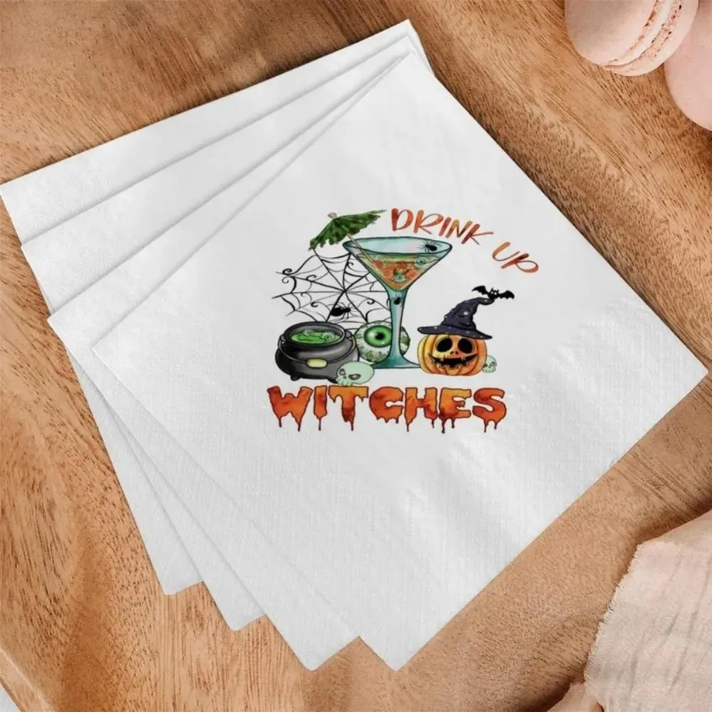 Servilletas de cóctel de Halloween, suministros para fiestas de brujas, servilletas de bruja de Halloween, decoración de carrito de Bar espeluznante, vajilla de fiesta gótica