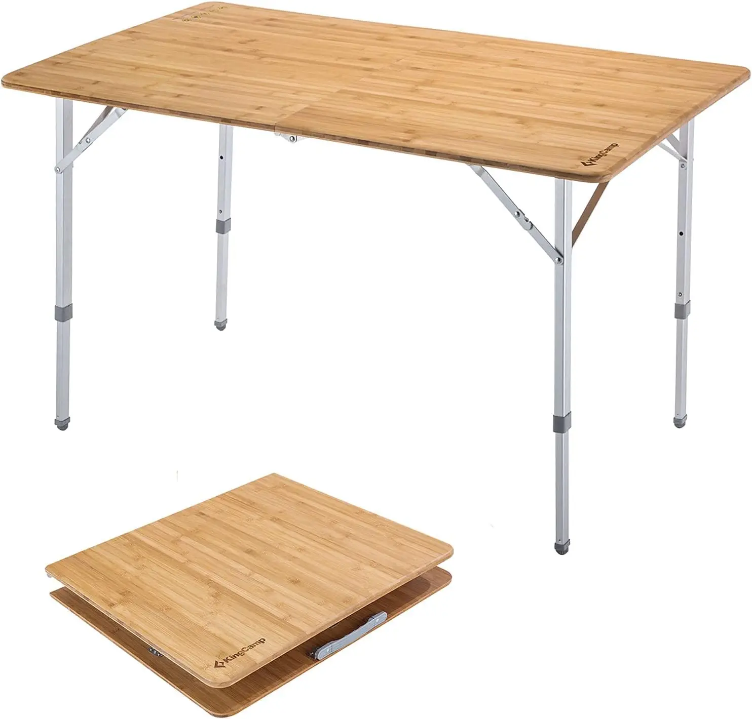 Mesa de acampamento dobrável de bambu com pernas de alumínio de altura ajustável, resistente, 176 libras, portátil para viagens, piquenique, praia, 6 pessoas