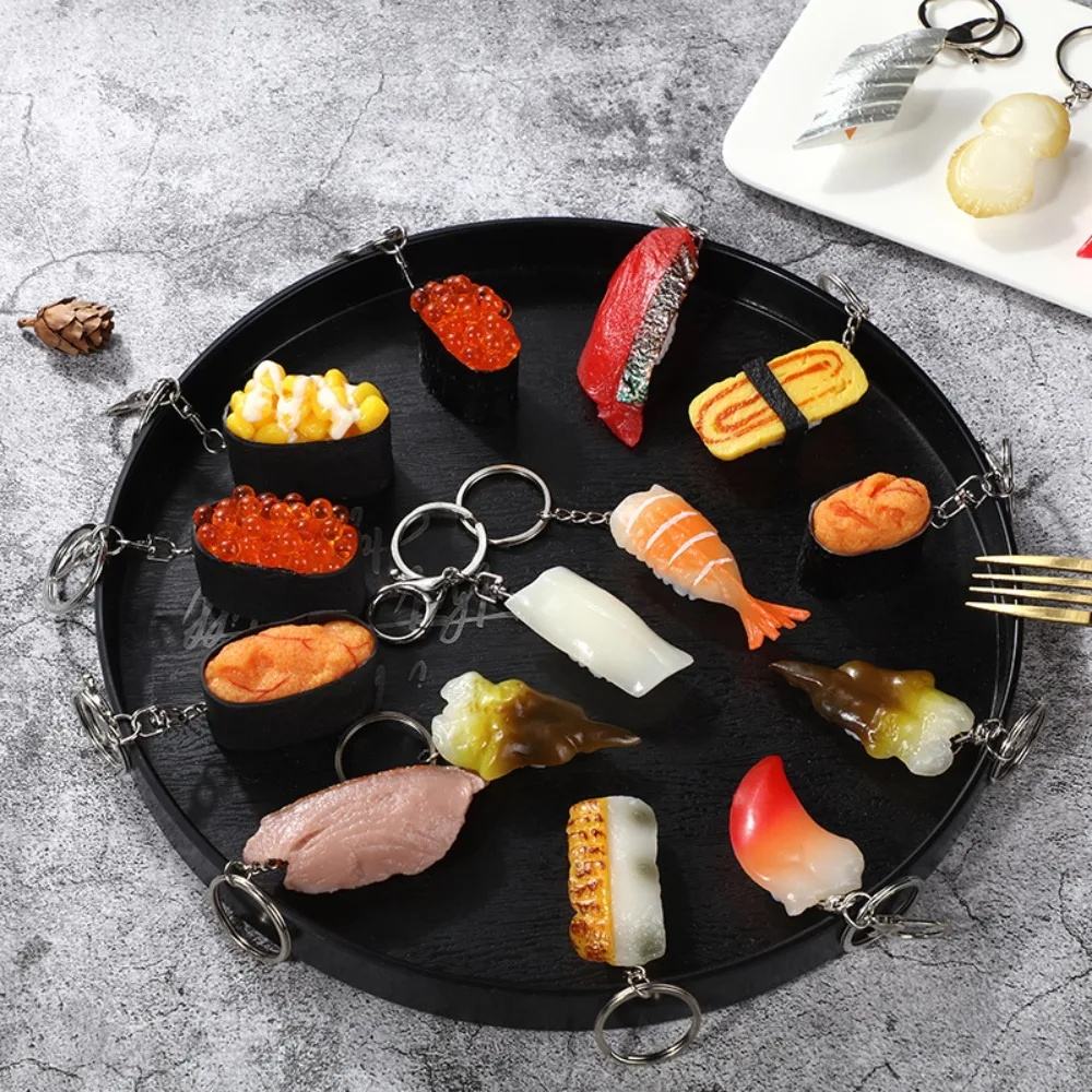 

1PC Gift Simulation Fake Sushi Keychain Funny PVC Keychain Rice Ball Salmon Model Sushi Keychain Pendant Food Decoration
