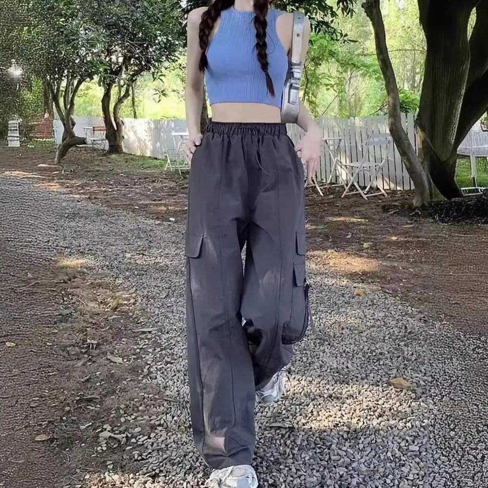 

Cargo Pants with Reinforced Pocket Seams Casual Loose Fit Trousers High Waist Women's Cargo Pants with Adjustable for Sports