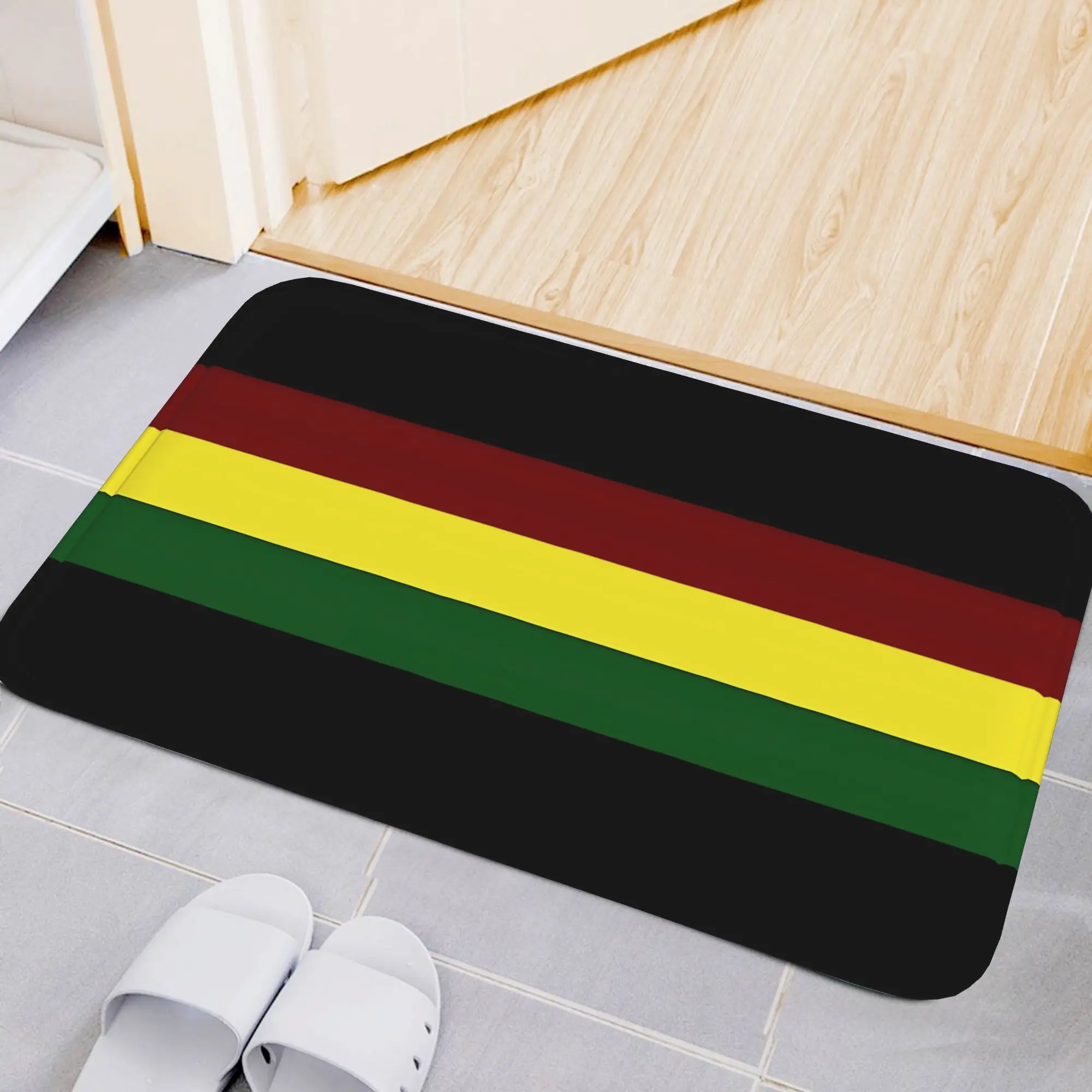 Rasta Flag Rasta Stripe Motif Flannel Floor Mat with Stylish PatternsSoft, Skin Friendly RugsAvailable in 4 Sizes