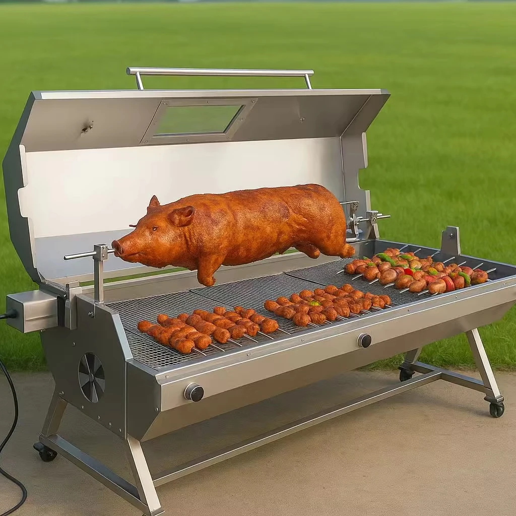 High quality BBQ grill set with trolley electronic ignition high pressure tube burner,