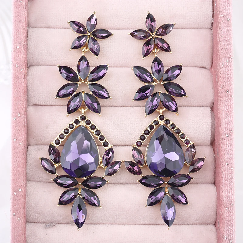 VEYO Long Rhinestone Crystal Drop Earrings Luxury Big Earrings for Women Fashion Jewelry New Gift