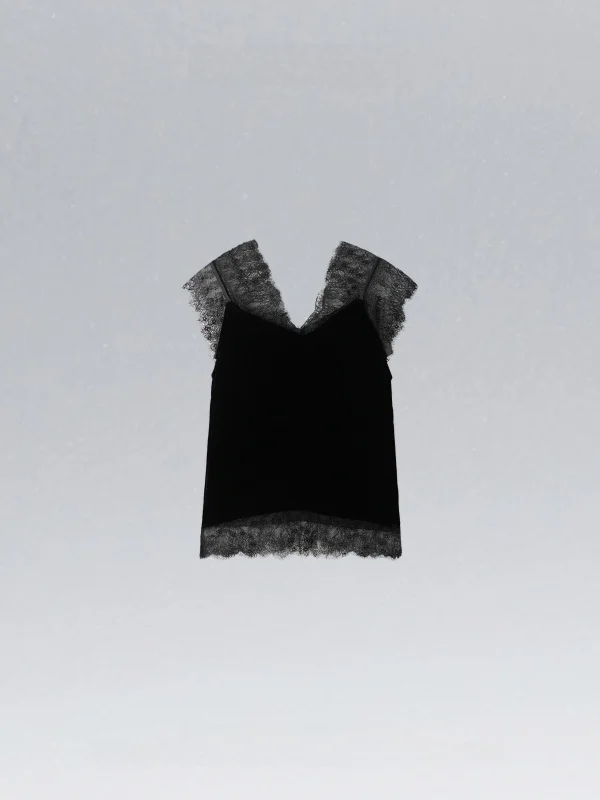 

Бархатный топ из шелковой смеси с кружевной отделкой, французский крой, женская нижняя одежда, весенняя коллекция DEDM•STUDIO