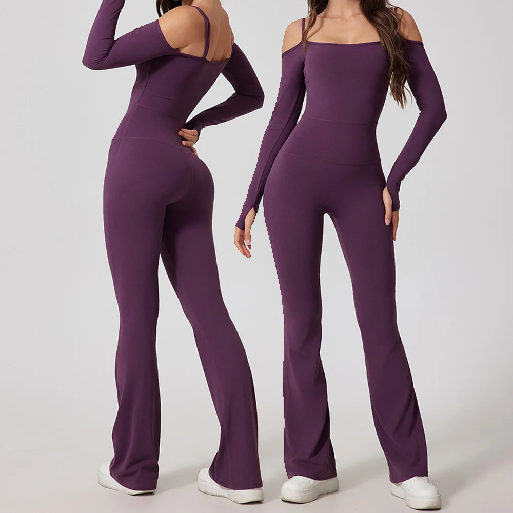 

Комбинезон для йоги высокого качества, женские расклешенные комбинезоны для спортзала, спортивная одежда с открытой спиной, спортивный костюм, цельный костюм, женские спортивные костюмы для тренировок
