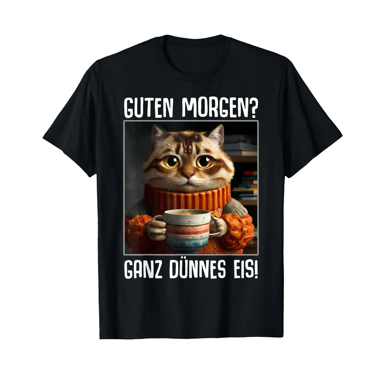 Coffee Morgenmuffel Employee Saying Funny Cat T Shirt black vintage Washed Top For Everyday Wear Comfortable designer clothes