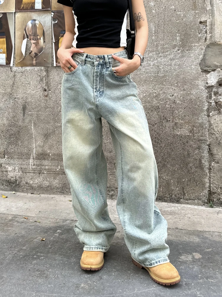 

Свободные прямые джинсы с завышенной талией для мужчин и женщин, винтажные джинсы CCYEBRAND, повседневные прямые леггинсы, джинсы с талией