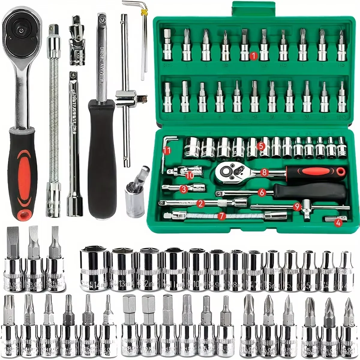 53pc/46pc Car Repair Tool Kit 1/4-Inch Socket Set Car Repair Tool Ratchet Torque Wrench Combo Auto Repairing Set Mechanic Tools
