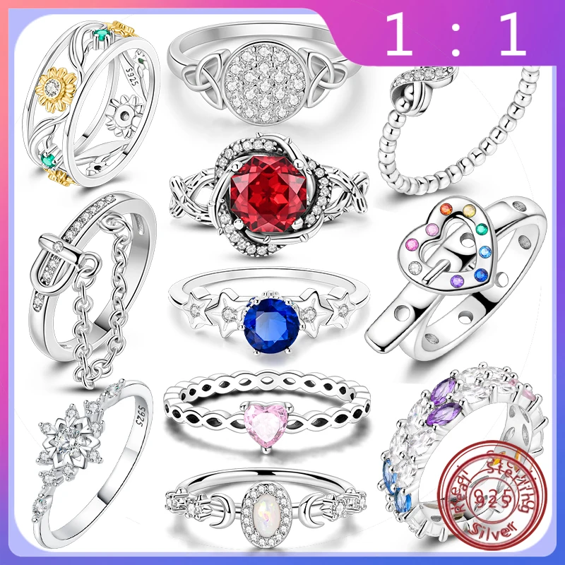 

Nuevos Anillos Apilables Simples (Plata de Ley 925) – Piedra Roja/Rosa/Azul, Originales para Mujer