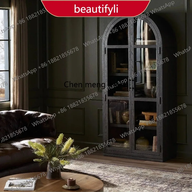 

Американский книжный шкаф M45 из массива дерева с арочными дверцами, ретро-винный шкаф, приставной шкафчик, простой демонстрационный шкаф-витрина