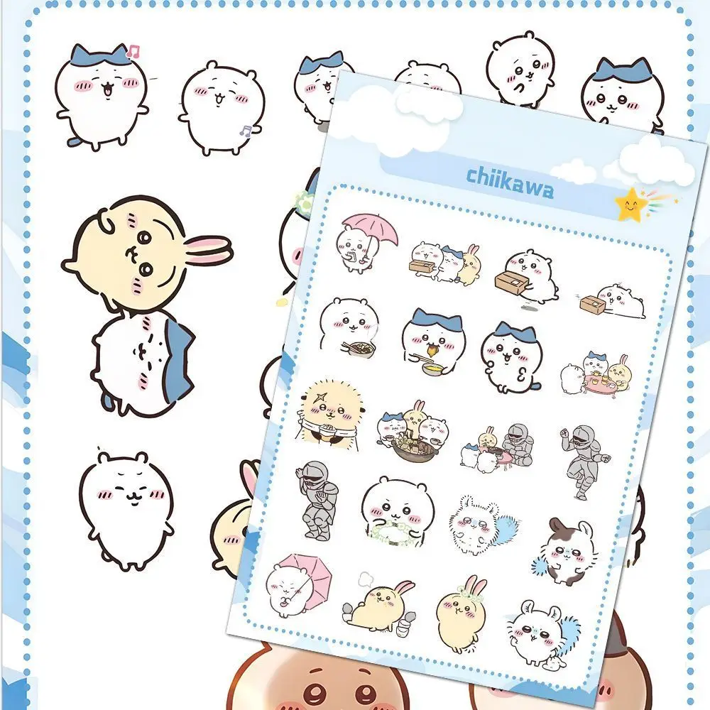 Bahan Stiker Chikawa - Stiker Membran Delapan Potongan Kartun Chiikawa Kikakawa yang Menggemaskan untuk Dekorasi Jurnal dan Kartu Goo