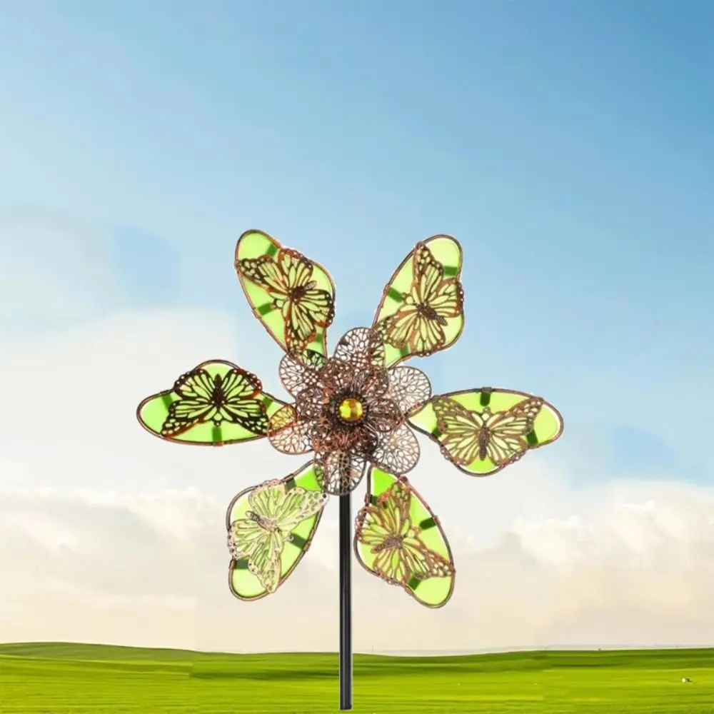 

Metal Windmill Spinner Sculpture Rotating Luminous Effect Flower Pinwheel Butterfly Pattern Wind Rotator Lawn