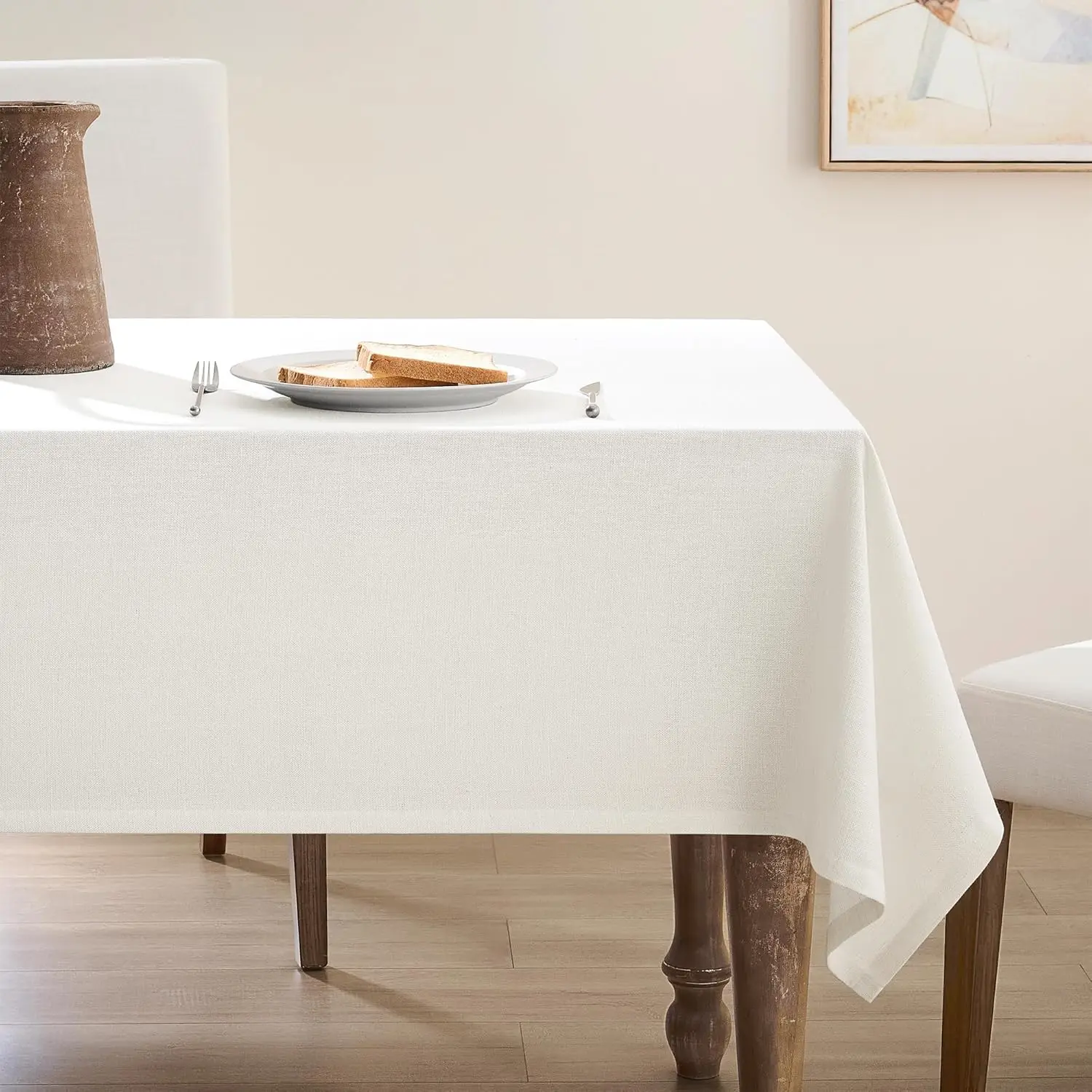 

Natural Linen Tablecloth Rectangle 55 x 84 Inch Cream Colored Table Cloth Wrinkle Resistant Heavy Duty Neutral Modern Fa