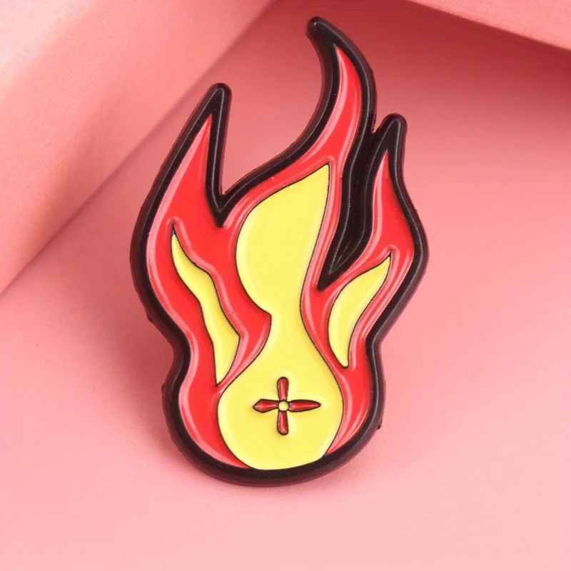 Blazing Valor Enamel Pin - Dynamic Flame Contour with Crimson Cross Core, High-Contrast Heroic Jewelry for First Responder Pride