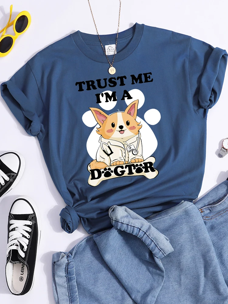 Trust Me I'M A Dogtor Kawaii Female T-Shirts Cool Street Crop Top Personality Summer Tee Clothing High Quality Women T Shirts