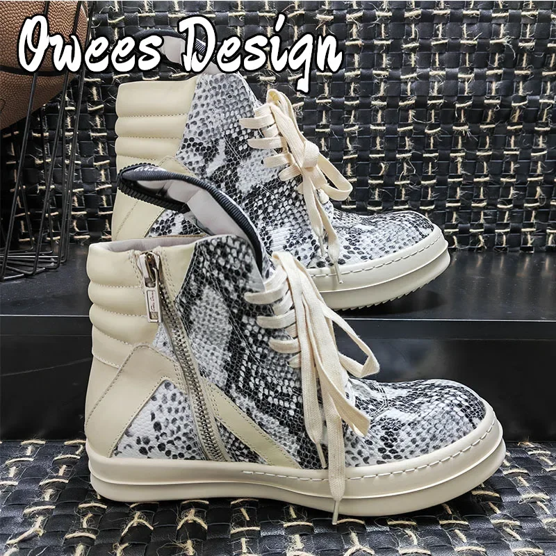 Owees تصميم روك الرجال حذاء رياضة جلد طبيعي النساء أحذية مفلكنة مثلث مقلوب Geobasket سميكة سوليد أحذية رياضية